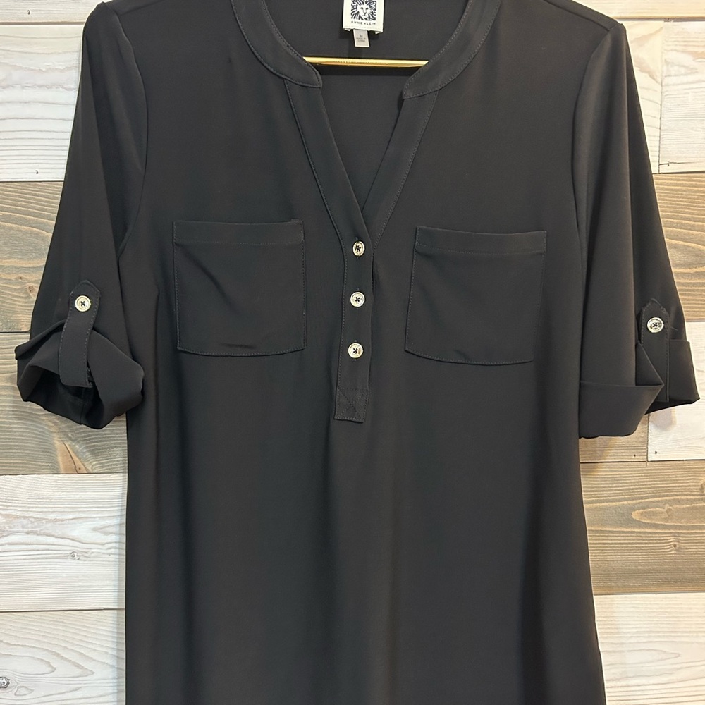 Anne Klein Black Partial Button Down Top - image 2